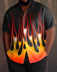 Men's Plus Size Black Flame Short Sleeve 2 Piece Walking Suit