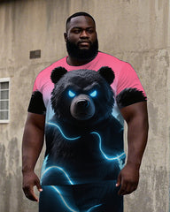 Big Men's Street Fashion Mutant Bear Printed Short Sleeve T-Shirt Shorts 2-piece Set