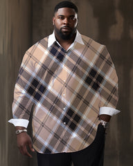 Simple Plaid Print Long Sleeve Plus Size Shirt