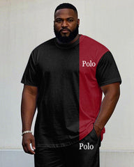 Men's Big & Tall Black & Red Colorblock Printed Short-sleeved T-shirt Trousers Set