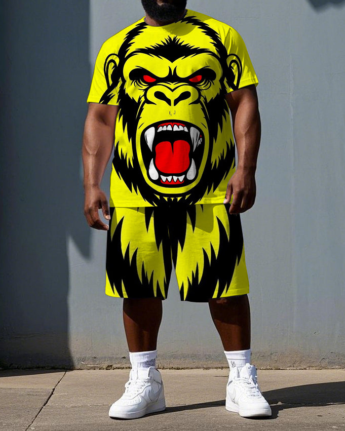 Big & Tall Men's Roaring Gorillas Printed Casual Short Sleeve T-shirt and Short Set