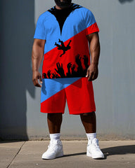 Men's Punk Fashion Falling Man Splicing Style Print Short-Sleeve T-shirt Big & Tall Set