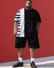 Black and White Musical Note Key Print Men's Large Size Suit
