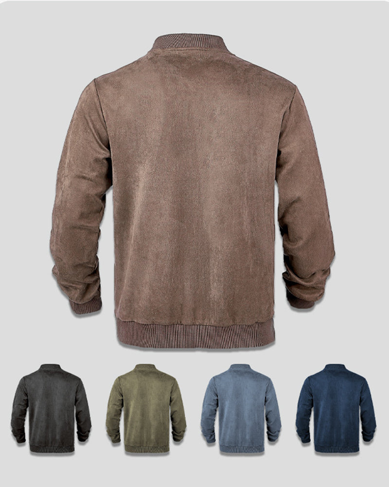S-3XL Men's Suede Jacket Zip Long Sleeve Cardigan Jacket