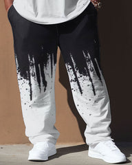 Men's large size black and white spliced short-sleeved trousers two-piece set