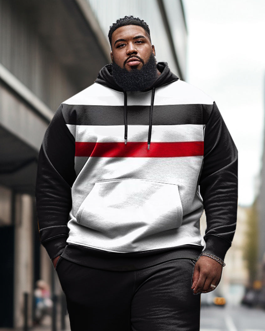 Men's Plus Size Casual Long Sleeve Sports Hoodie Color Block Two Piece Set