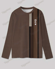 Men's Plus Size Brown Striped K Letter Print Long Sleeve T-Shirt Trousers Suit