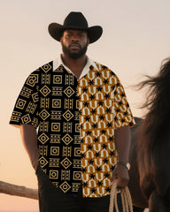 Big & Tall Men's Daily Leisure Western Style Ethnic Style Stitching-Short Sleeve Shirt And Pants Suit