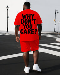 Men's Punk Style WHY DON'T YOU CARE Back Lettering Big & Tall Short-Sleeve T-shirt 2-Piece Set