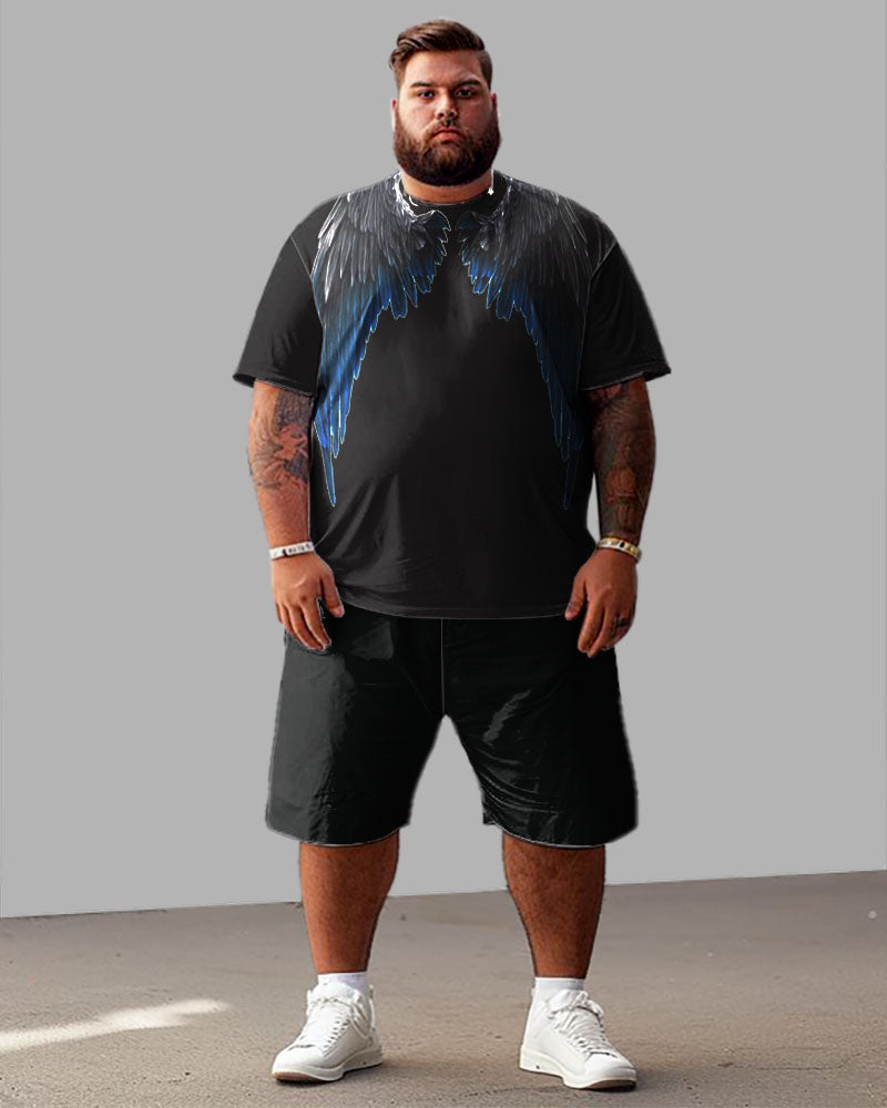 Front And Back Printed Wings T-Shirt Shorts Suit Men's Plus Size