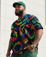 Men's Plus Size Mars Green Fashion Print T-Shirt Shorts Suit