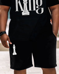 Men's Plus Size Black King Print Short Sleeve T-Shirt Shorts Suit