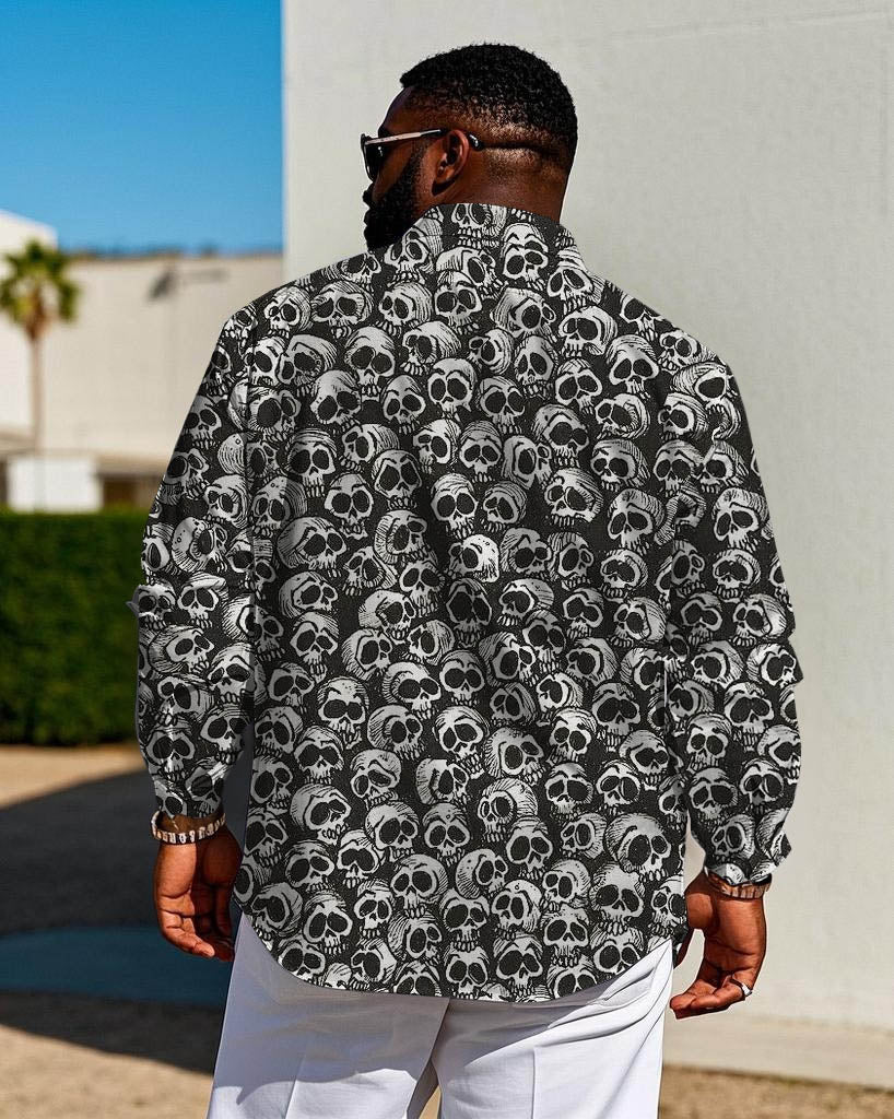 Men's Plus Size Casual Skull Square Continuous Print Long Sleeve Shirt