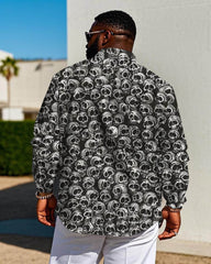 Men's Plus Size Casual Skull Square Continuous Print Long Sleeve Shirt