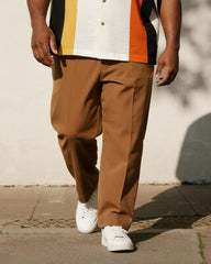 Big & Tall Men's Business Black Yellow Orange Stripe Colorblock Printed Pocket Short Sleeve Shirt Pants Suit