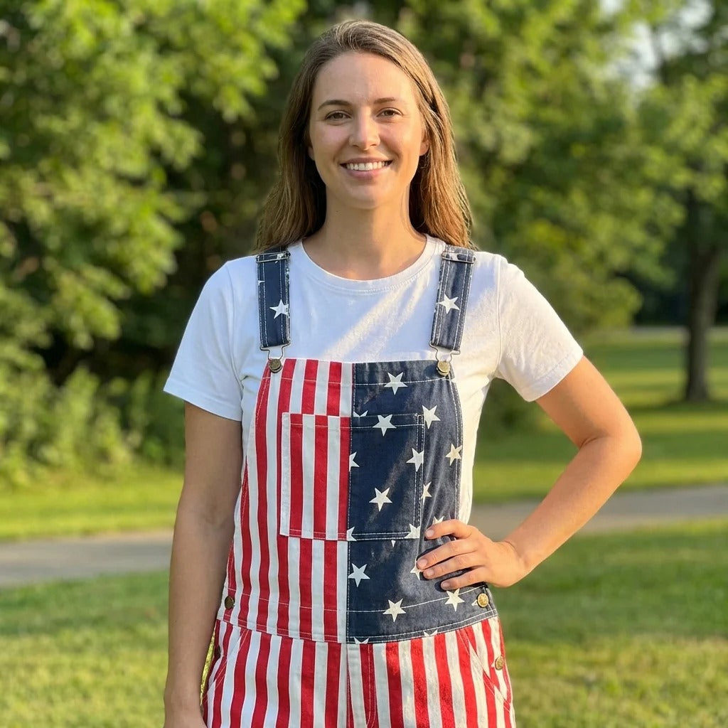 XS-5XL Independence Day Flag Couple's Suspenders