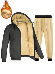 🔥Christmas 50% Off Exclusive ✨Two-piece Set Men's Solid Zip Up Hooded Jacket & Drawstring Waist Pants Set