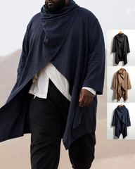 S-4XL Men's Cotton Linen Long Irregular Cape Long Sleeve Jacket