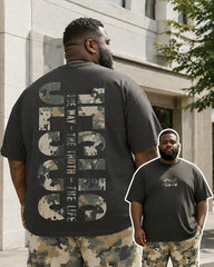 Big & Tall Men's Camouflage Alphabet Print T-Shirt Pants Set