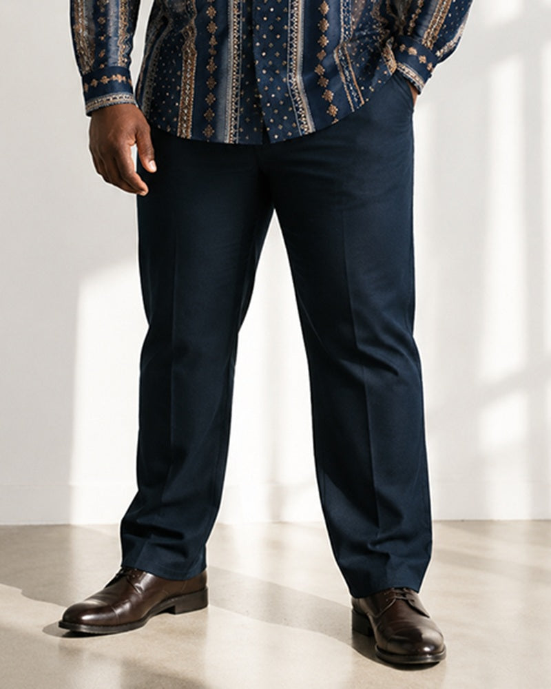 Big & Tall Men’s Retro Vertical Stripe And Polka-Dot Print Long-Sleeve Shirt And Pants Set