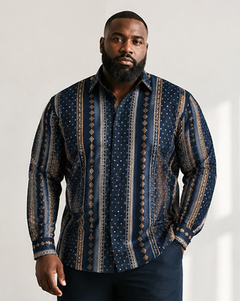 Big & Tall Men’s Retro Vertical Stripe And Polka-Dot Print Long-Sleeve Shirt And Pants Set