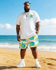 Big & Tall Men's Childish Turtle Print Round Neck Short Sleeve T-Shirt Shorts Set