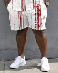Big & Tall Men's Splash Ink Vertical Stripe FAITH Cross Print POLO Short Sleeve Shorts Set