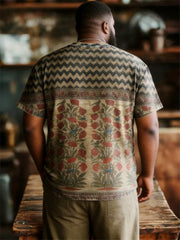 Big & Tall Men's Vintage Floral Print Round Neck Short Sleeve T-Shirt