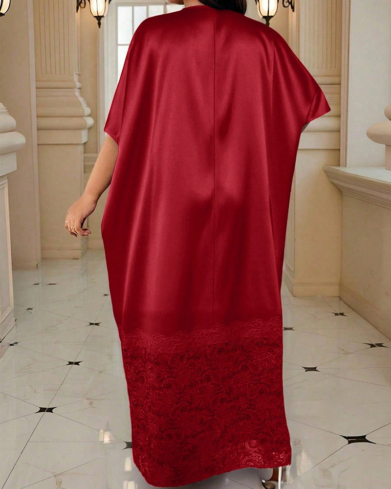 L-4XL Plus Size Elegant Lace Collar Half Sleeve Loose Dress