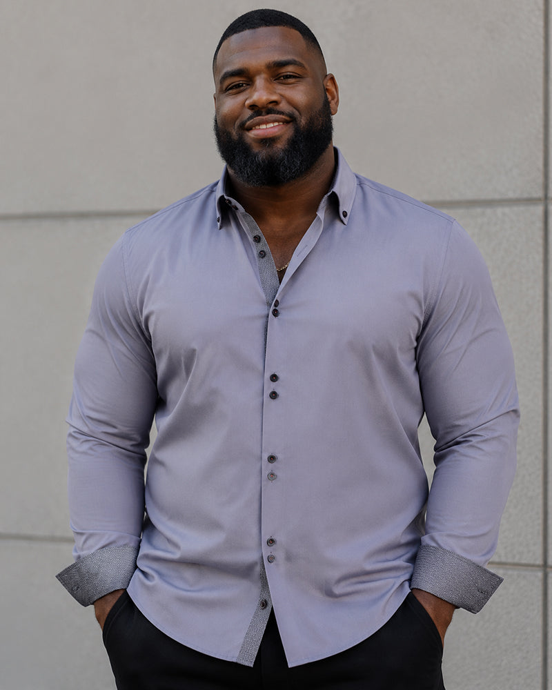 XS-3XL Business Casual Long Sleeve Stretch Double-breasted Colorblock Shirt-Ironing Free