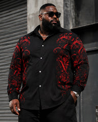 Big & Tall Men's Black And Red Print Long Sleeve Shirt Pants Set