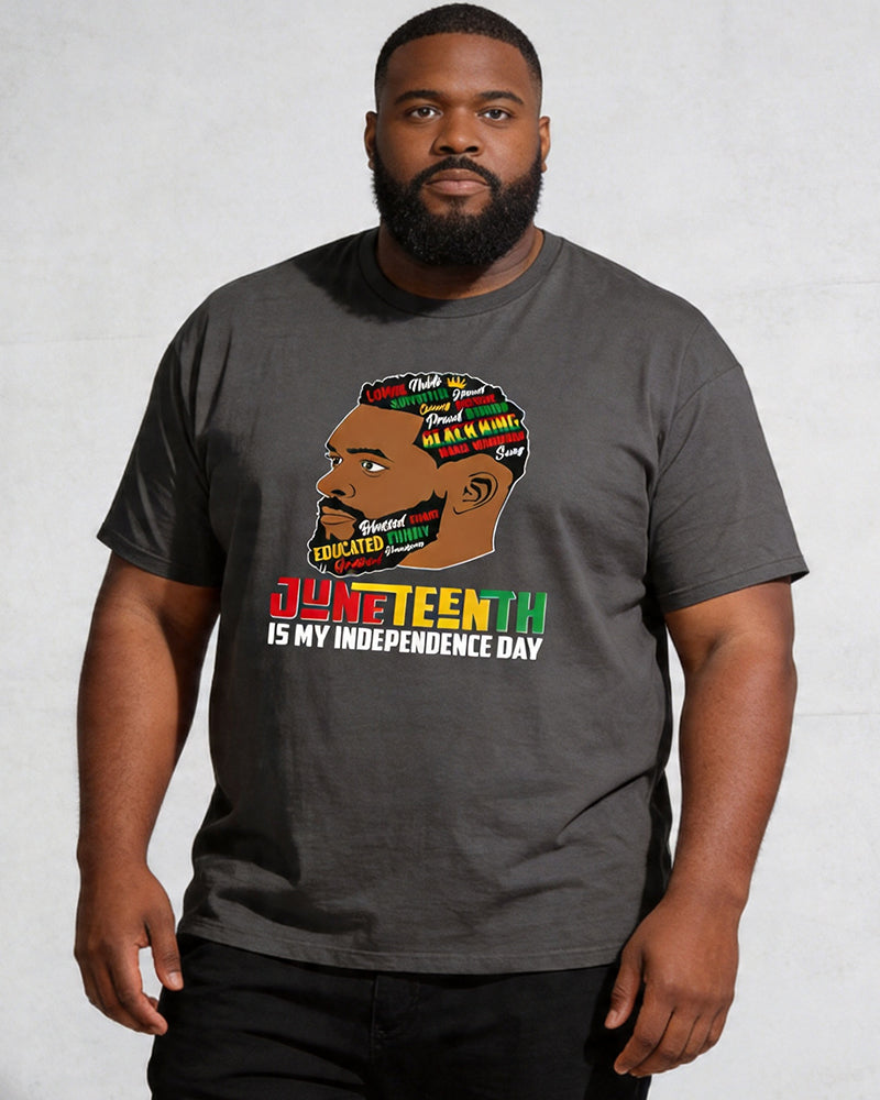 Big & Tall Men's Juneteenth Black Head Like Text Print Round Neck Short Sleeve T-shirt