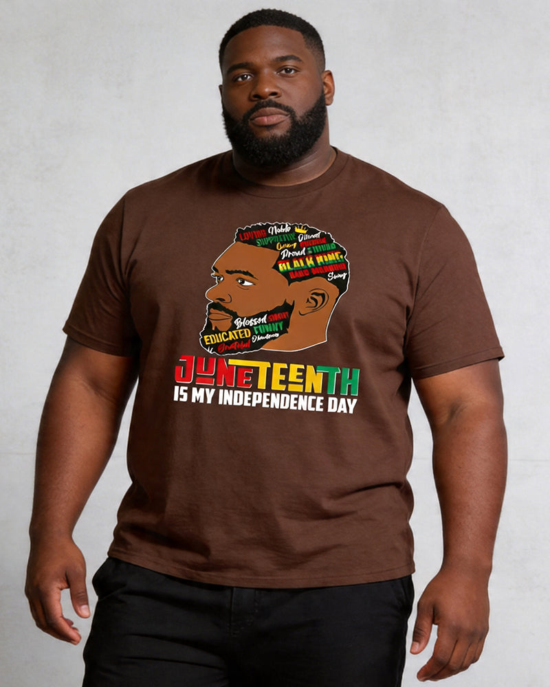 Big & Tall Men's Juneteenth Black Head Like Text Print Round Neck Short Sleeve T-shirt