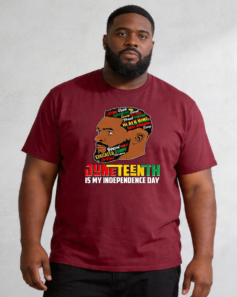 Big & Tall Men's Juneteenth Black Head Like Text Print Round Neck Short Sleeve T-shirt