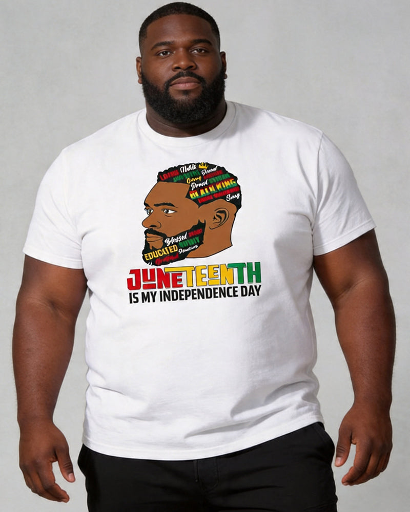 Big & Tall Men's Juneteenth Black Head Like Text Print Round Neck Short Sleeve T-shirt