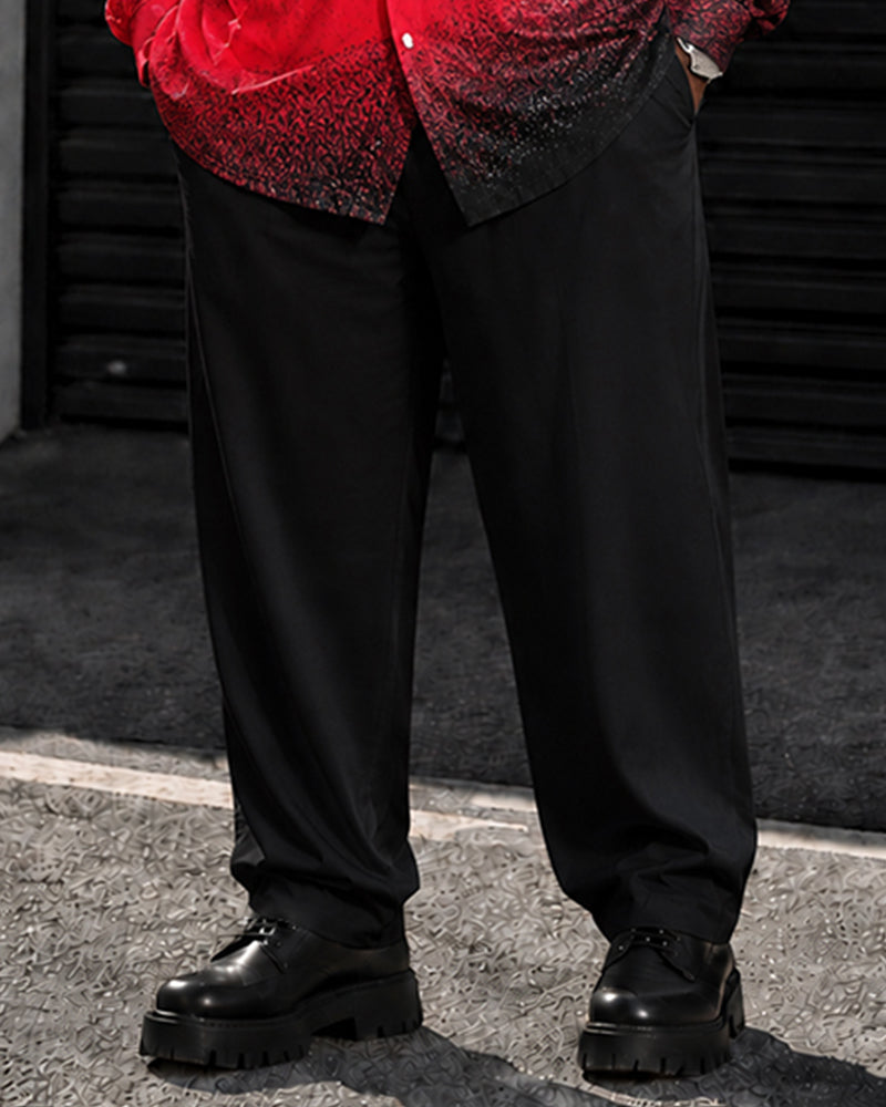 Big & Tall Men's Black And Red Granular Gradient Print Long Sleeve Shirt Pants Set