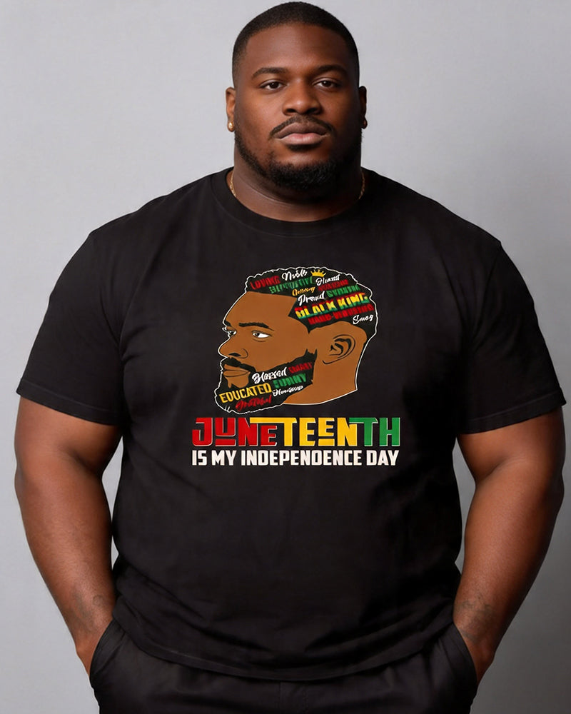 Big & Tall Men's Juneteenth Black Head Like Text Print Round Neck Short Sleeve T-shirt