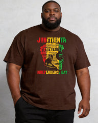 Big & Tall Men's Juneteenth Black Head Like Text Color Matching Printed Round Neck Short Sleeve T-shirt