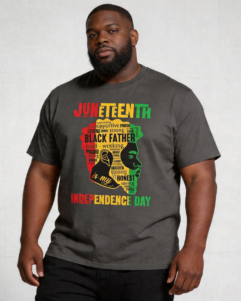 Big & Tall Men's Juneteenth Black Head Like Text Color Matching Printed Round Neck Short Sleeve T-shirt