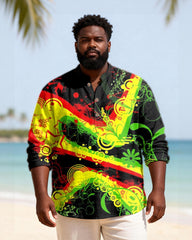 Big & Tall Men's Reggae Splash Ink Graffiti Printed Henry Collar Long Sleeve Shirt