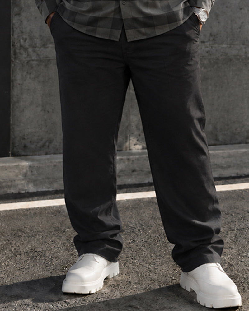 Big & Tall Men's Dark Gray Check Print Long Sleeve Shirt Trousers Set