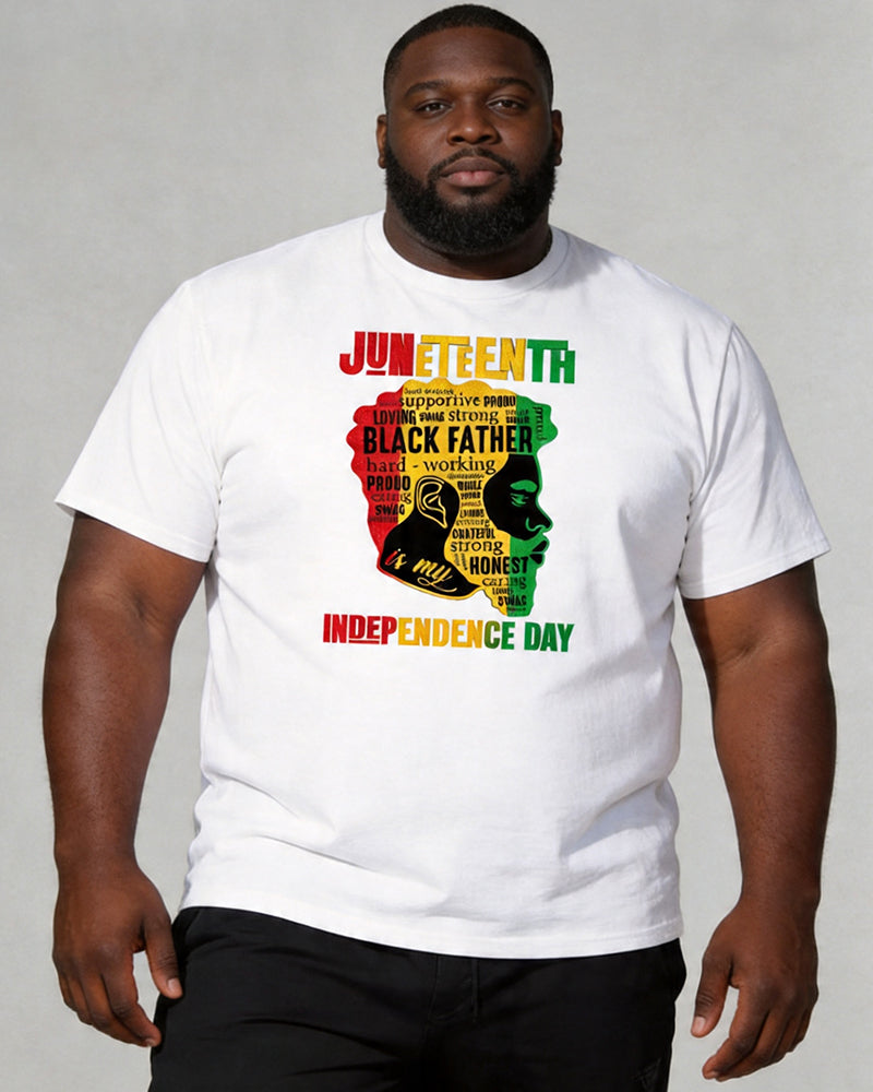 Big & Tall Men's Juneteenth Black Head Like Text Color Matching Printed Round Neck Short Sleeve T-shirt