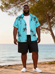 Big & Tall Men's Lake Blue Coconut Print Short Sleeve Shirt Shorts Set