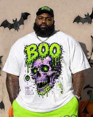 Big & Tall Men's BOO Skull Graffiti Print Round Neck Short Sleeve T-Shirt Shorts Set