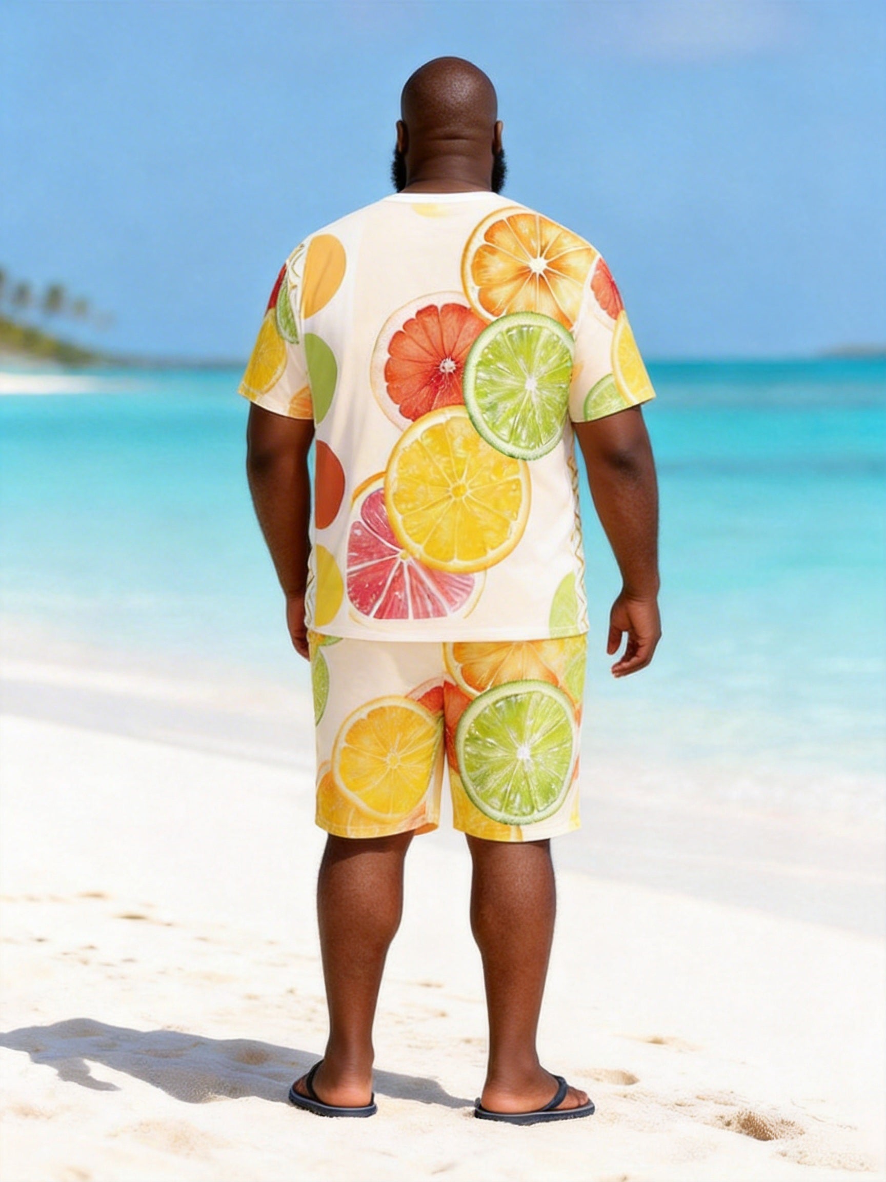 Big & Tall Men's Fruit Print Round Neck Short Sleeve T-Shirt Shorts Set