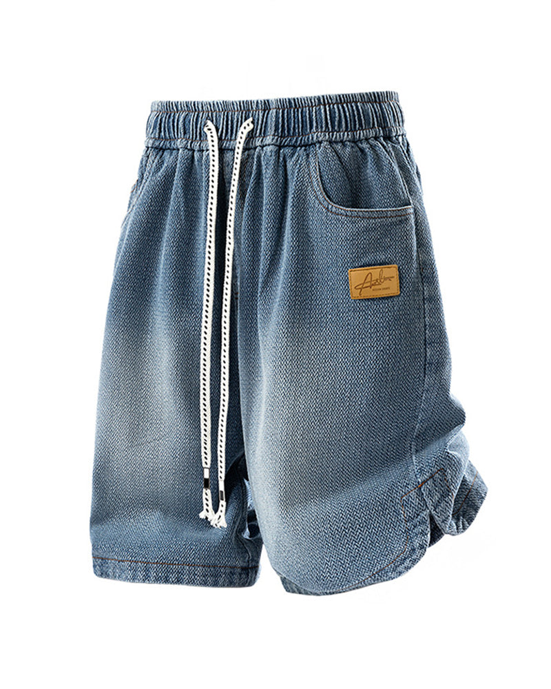 L-9XL Star-Print Denim Loose Straight Casual Shorts