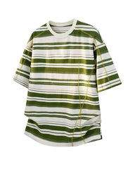 M-5XL Striped Loose Hasselblad Round Neck Short Sleeve
