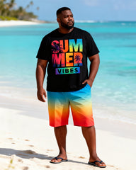 Big & Tall Men's Summer Rainbow Gradient Print Crewneck Short-sleeved T-shirt Shorts Set