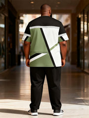 Big & Tall Men's Green Black And White Geometric Contrast Printed T-Shirt Pants Set