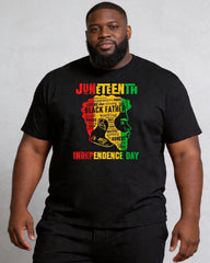 Big & Tall Men's Juneteenth Black Head Like Text Color Matching Printed Round Neck Short Sleeve T-shirt